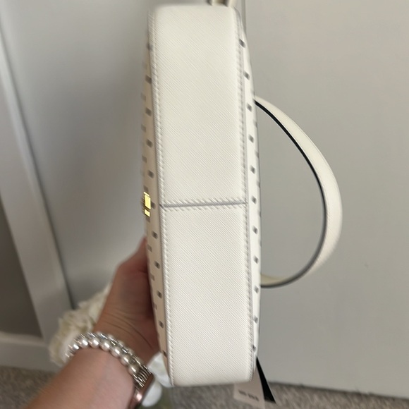 NWT 🤩Lauren Ralph Lauren Navy and White Polka Dot Leather Shoulder Bag - Picture 8 of 10